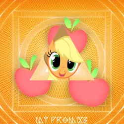 Size: 2400x2400 | Tagged: safe, artist:wooshy, derpibooru import, applejack, earth pony, pony, abstract background, bust, cutie mark, earth wind & fire, female, high res, image, looking at you, mare, open mouth, open smile, png, portrait, smiling, smiling at you, solo