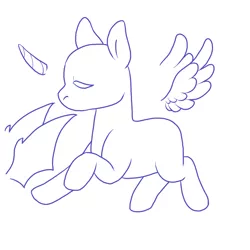 Size: 1100x1100 | Tagged: safe, artist:lavvythejackalope, derpibooru import, oc, unofficial characters only, earth pony, pony, bald, base, earth pony oc, eyes closed, horn, image, lineart, monochrome, png, simple background, solo, white background, wings