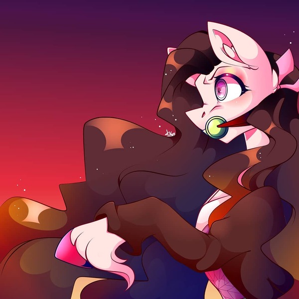 Size: 1080x1080 | Tagged: safe, artist:tessa_key_, derpibooru import, ponified, earth pony, pony, bit gag, clothes, ear fluff, female, gag, hoof fluff, image, jpeg, kimetsu no yaiba, mare, nezuko kamado, rearing, solo