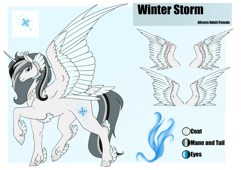 Size: 4961x3508 | Tagged: safe, artist:oneiria-fylakas, derpibooru import, oc, oc:winter storm, alicorn, pony, female, image, mare, png, reference sheet, solo