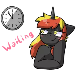 Size: 512x512 | Tagged: safe, artist:alex69vodka, derpibooru import, oc, oc:java, unofficial characters only, pony, unicorn, blushing, clock, female, image, png, simple background, sticker, text, transparent background
