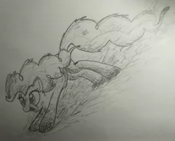 Size: 3597x2908 | Tagged: safe, artist:pony-thunder, derpibooru import, pinkie pie, pony, atg 2021, image, jpeg, monochrome, newbie artist training grounds, solo, traditional art