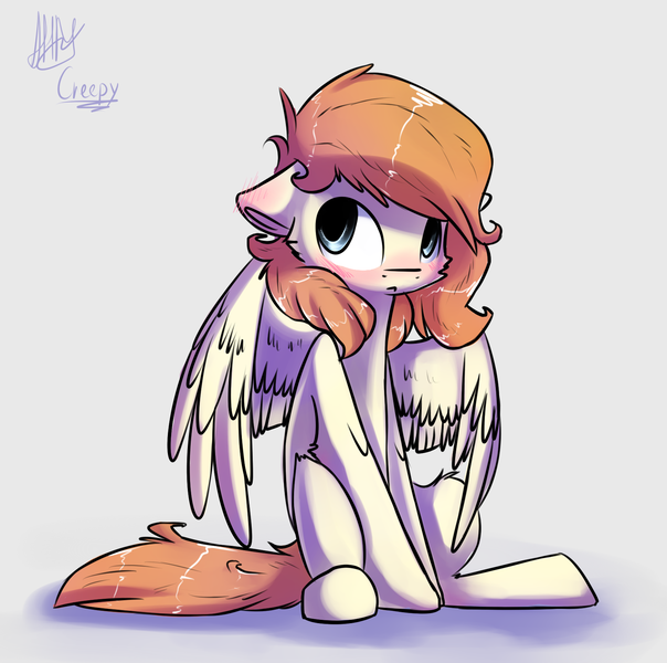 Size: 1713x1702 | Tagged: safe, artist:suplolnope, derpibooru import, oc, unofficial characters only, pegasus, pony, blushing, gray background, image, male, png, signature, simple background, sitting, solo, spread wings, stallion, wings