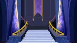 Size: 1280x720 | Tagged: safe, derpibooru import, screencap, dungeons and discords, background, banner, image, liminal space, no pony, png, scenic ponyville, stairs, twilight's castle