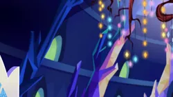 Size: 1280x720 | Tagged: safe, derpibooru import, screencap, dungeons and discords, background, golden oaks chandelier, image, liminal space, no pony, png, rarity's cutie mark, scenic ponyville, twilight's castle