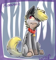 Size: 628x675 | Tagged: safe, artist:suplolnope, derpibooru import, oc, ponified, unofficial characters only, hybrid, pony, collar, fangs, image, looking up, minecraft, png, red eyes, sitting