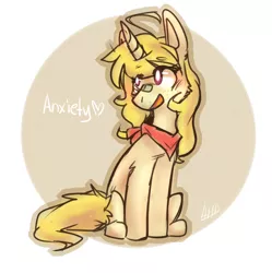 Size: 790x793 | Tagged: safe, artist:suplolnope, derpibooru import, oc, unofficial characters only, pony, unicorn, abstract background, bandaid, bandana, freckles, image, png, sitting, solo