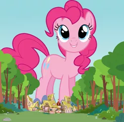 Size: 1280x1262 | Tagged: safe, derpibooru import, pinkie pie, earth pony, pony, female, giant earth pony, giant pinkie pie, giant pony, giantess, image, macro, mare, png, ponyville