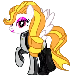 Size: 4108x4348 | Tagged: suggestive, artist:severity-gray, derpibooru import, oc, oc:storm shield, unofficial characters only, pegasus, pony, bedroom eyes, boots, clothes, collar, eyeshadow, female, high heels, image, latex, latex suit, lipstick, looking at you, makeup, mare, platform heels, png, ponytail, pose, rubber, shiny, shoes, simple background, socks, solo, spread wings, thigh boots, thigh highs, transparent background, wings