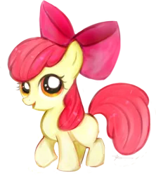 Size: 500x564 | Tagged: artist needed, safe, artist:laalaachii, derpibooru import, apple bloom, earth pony, pony, female, filly, foal, happy, image, looking at you, png, simple background, solo, transparent background
