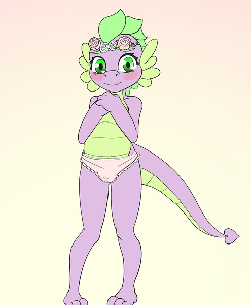 Size: 1360x1647 | Tagged: questionable, artist:stardust-pony, derpibooru import, spike, dragon, barb, clothes, cute, dragoness, female, foalcon, image, panties, png, request, rule 63, underage, underwear