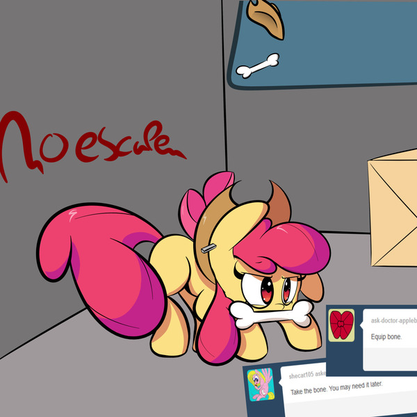 Size: 1280x1280 | Tagged: safe, artist:turtlefarminguy, derpibooru import, apple bloom, pony, bone, female, filly, hat, image, jpeg, solo, tumblr