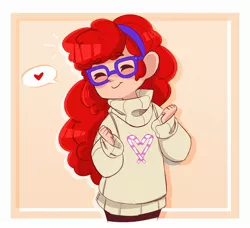 Size: 2464x2246 | Tagged: safe, artist:syrupyyy, derpibooru import, twist, human, clothes, cute, eyes closed, female, hairband, heart, humanized, image, jpeg, pictogram, solo, speech bubble, sweater, twistabetes