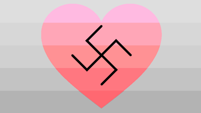 Size: 800x450 | Tagged: safe, artist:walroose, editor:edits of hate, cutie mark, flag, heart, image, /mlpol/, nazi, nazisexuality, no pony, png, pride flag, swastika