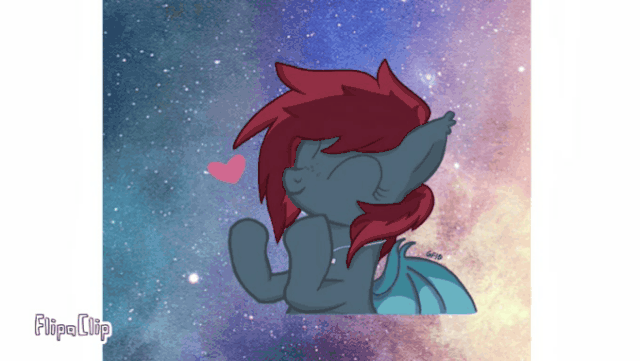 Size: 640x361 | Tagged: safe, artist:gravityfox10, derpibooru import, oc, unofficial characters only, bat pony, pony, animated, base used, bat pony oc, bat wings, bust, clapping, eyes closed, gif, heart, image, jewelry, necklace, smiling, solo, space, stars, wings