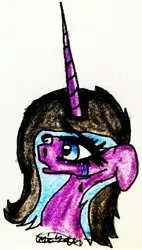 Size: 1585x2799 | Tagged: safe, artist:beamybutt, derpibooru import, oc, unofficial characters only, pony, unicorn, bust, crying, eyelashes, female, horn, image, jpeg, mare, open mouth, signature, solo, traditional art, unicorn oc