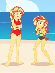 Size: 2112x2816 | Tagged: safe, derpibooru import, sunset shimmer, oc, oc:sunrise shimmer, equestria girls, beach, clothes, image, jpeg, swimsuit