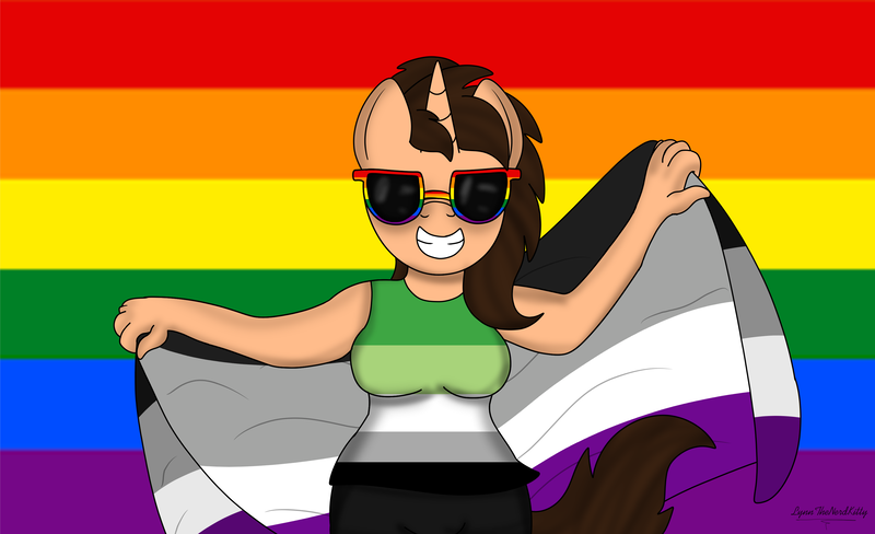 Size: 3332x2032 | Tagged: safe, artist:lynnthenerdkitty, derpibooru import, oc, oc:small brooke, anthro, pony, unicorn, aromantic pride flag, asexual pride flag, image, png, pride, pride flag, pride month