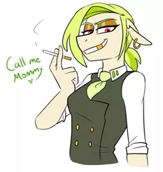 Size: 498x527 | Tagged: safe, artist:redxbacon, derpibooru import, oc, oc:golden keylime, anthro, cigarette, clothes, dress shirt, female, image, mommy kink, necktie, png, smoking, vest