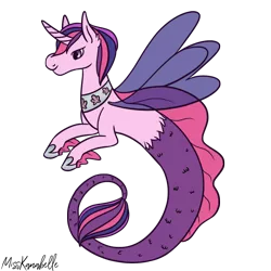 Size: 2000x2000 | Tagged: safe, artist:misskanabelle, derpibooru import, oc, unofficial characters only, seapony (g4), horn, image, magical lesbian spawn, male, offspring, parent:princess cadance, parents:twidance, parent:twilight sparkle, png, signature, simple background, transparent background