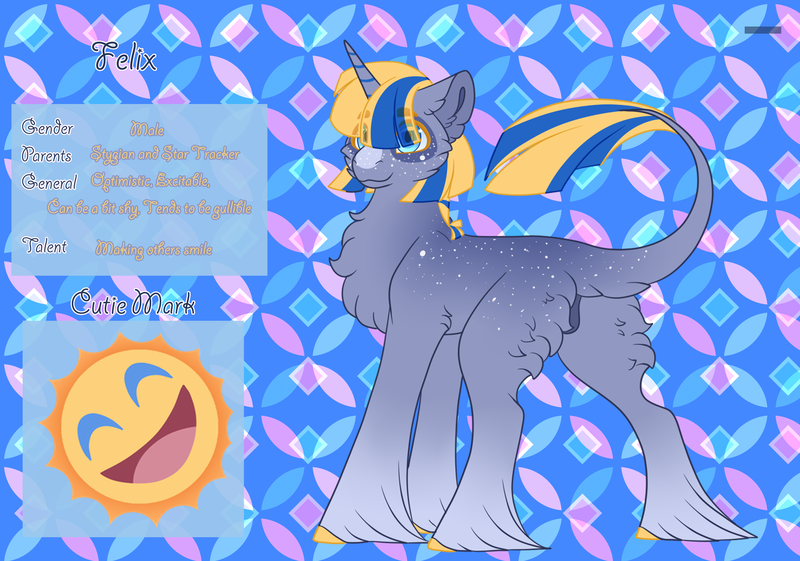 Size: 3500x2454 | Tagged: safe, artist:nobleclay, derpibooru import, oc, oc:felix, pony, unicorn, image, magical gay spawn, male, offspring, parent:star tracker, parent:stygian, png, reference sheet, solo, stallion