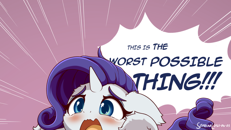 Size: 3200x1800 | Tagged: safe, artist:symbianl, derpibooru import, rarity, pony, unicorn, crying, drama queen, female, image, open mouth, png, rarity being rarity, solo, the worst possible thing