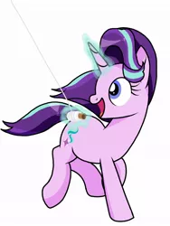 Size: 768x1024 | Tagged: safe, artist:windy breeze, derpibooru import, starlight glimmer, pony, unicorn, galloping, happy, image, jpeg, kite, magic, running, simple background, solo, that pony sure does love kites
