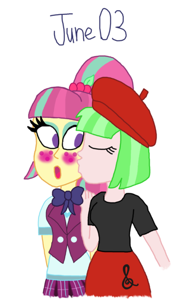 Size: 2000x3345 | Tagged: safe, artist:ktd1993, derpibooru import, sour sweet, watermelody, equestria girls, female, image, kiss on the cheek, kissing, lesbian, png