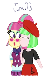 Size: 2000x3345 | Tagged: safe, artist:ktd1993, derpibooru import, sour sweet, watermelody, equestria girls, female, image, kiss on the cheek, kissing, lesbian, png