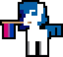 Size: 1000x906 | Tagged: safe, artist:switcharoo, derpibooru import, oc, oc:switcharoo, unofficial characters only, earth pony, pony, bisexual, bisexual pride flag, earth pony oc, flag, holding a flag, image, male, mouth hold, pixel art, pixl pony, png, pride, pride flag, simple background, stallion, transparent background