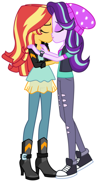 Size: 5000x9500 | Tagged: safe, artist:emeraldblast63, derpibooru import, starlight glimmer, sunset shimmer, equestria girls, beanie, boots, clothes, converse, female, hat, high heel boots, hug, image, jacket, jeans, kissing, leather jacket, lesbian, making out, pants, png, ripped jeans, ripped pants, shimmerglimmer, shipping, shirt, shoes, t-shirt, torn clothes, watch, wristwatch