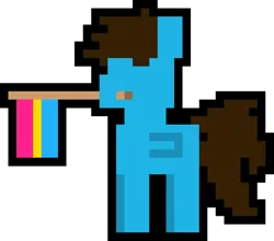 Size: 1000x879 | Tagged: safe, artist:switcharoo, derpibooru import, oc, oc:drumstick pony, unofficial characters only, pegasus, pony, flag, holding a flag, image, male, mouth hold, pansexual, pansexual pride flag, pegasus oc, pixel art, pixl pony, png, pride, pride flag, simple background, stallion, transparent background, wings