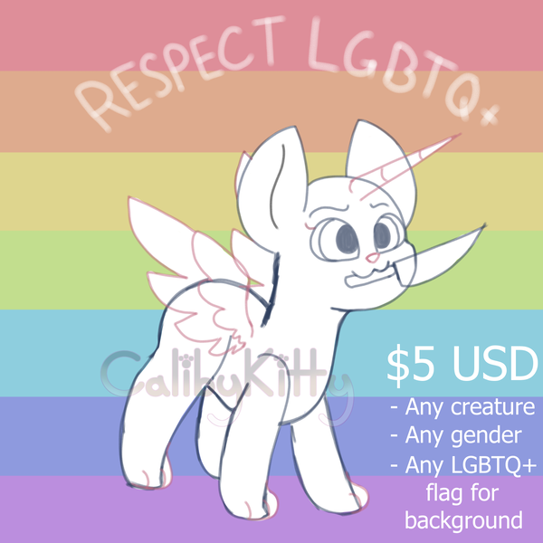 Size: 2000x2000 | Tagged: safe, derpibooru import, oc, alicorn, earth pony, pegasus, pony, unicorn, any gender, any race, any species, commission, image, lgbt, lgbt flag, lgbtq, png, pride, pride flag, pride month, solo, ych example, your character here