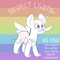 Size: 2000x2000 | Tagged: safe, derpibooru import, oc, alicorn, earth pony, pegasus, pony, unicorn, any gender, any race, any species, commission, image, lgbt, lgbt flag, lgbtq, png, pride, pride flag, pride month, solo, ych example, your character here