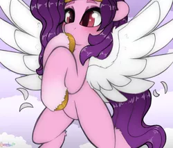 Size: 1500x1278 | Tagged: safe, artist:llametsul, derpibooru import, manebooru import, pipp petals, pegasus, pony, g5, blushing, coat marking, cute, feather, female, image, makeup, mare, natg 2021, newbie artist training grounds, pipp wings, png, socks (coat marking), solo, spread wings, surprised, unshorn fetlocks, wingboner, wings