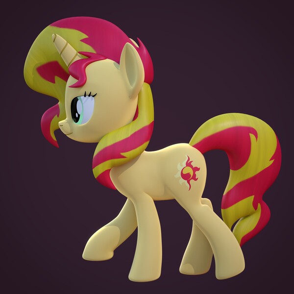 Size: 4000x4000 | Tagged: safe, artist:wissle, derpibooru import, sunset shimmer, pony, unicorn, 3d, absurd resolution, atg 2021, blender, female, image, jpeg, mare, newbie artist training grounds, simple background, solo, walking