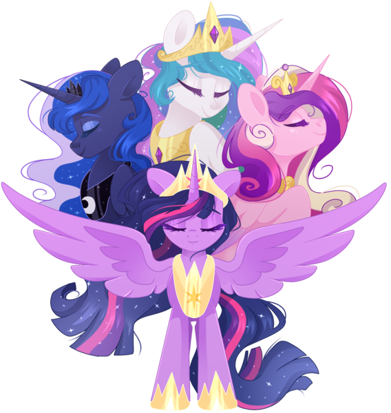 2470598 - safe, artist:cinnamontee, derpibooru import, princess cadance, princess  celestia, princess luna, princess twilight , twilight sparkle, twilight  sparkle (alicorn), alicorn, pony, the last problem, alicorn tetrarchy,  crown, ethereal mane ...