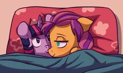 Size: 4542x2712 | Tagged: safe, artist:chub-wub, derpibooru import, sunny starscout, twilight sparkle, twilight sparkle (alicorn), alicorn, earth pony, pony, bed, blanket, cute, female, g5, image, jpeg, mare, pillow, ponified animal photo, solo, sunnybetes, twilight plushie