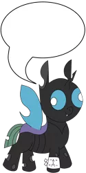 Size: 2050x4096 | Tagged: safe, artist:theunidentifiedchangeling, derpibooru import, oc, oc:[unidentified], unofficial characters only, changeling, closed mouth, cute, cuteling, derp, eyes open, fangs, horn, image, male, png, simple background, smiling, solo, speech bubble, standing up, symbol, template, three quarter view, transparent background, wings