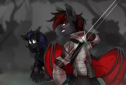 Size: 3620x2461 | Tagged: safe, artist:mediasmile666, derpibooru import, oc, unofficial characters only, bat pony, pony, bat pony oc, bat wings, blood, duo, female, image, male, mare, png, slit eyes, spread wings, stallion, wings
