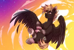 Size: 3000x2017 | Tagged: safe, artist:mediasmile666, derpibooru import, oc, unofficial characters only, pegasus, pony, cloud, flying, image, male, png, sky, spread wings, stallion, stars, wings