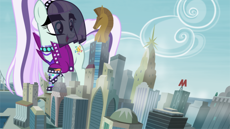 Size: 1920x1080 | Tagged: safe, artist:abion47, artist:dashiesparkle, derpibooru import, coloratura, earth pony, pony, building, city, cityscape, countess coloratura, crystaller building, female, giant pony, giantess, image, macro, manehattan, mare, png