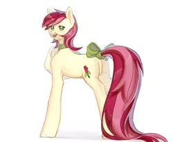 Size: 2800x2300 | Tagged: safe, artist:dundee, derpibooru import, roseluck, earth pony, pony, bow, butt, collar, commission, commissioner:doom9454, cute, image, long tail, pet tag, plot, png, pony pet, rosepet, tail bow