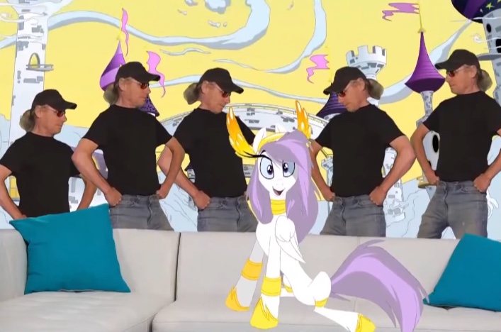 Size: 707x468 | Tagged: safe, artist:shawn keller, derpibooru import, oc, oc:athena (shawn keller), human, pony, castle, couch, funny, funny as hell, glasses, guardians of pondonia, image, jewelry, jpeg, lol, margarita paranormal, meme, pillow, piper perri surrounded, regalia, shawn keller, smiling, surrounded, wtf