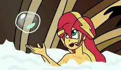 Size: 1900x1100 | Tagged: safe, artist:jadethepegasus, derpibooru import, sunset shimmer, fanfic:sunset shimmer discovers her feet, equestria girls, bubble, crossover, image, png, the little mermaid