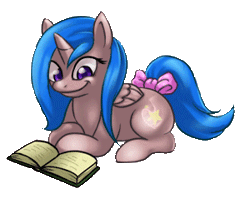 Size: 300x238 | Tagged: safe, artist:scittykitty, derpibooru import, oc, unofficial characters only, alicorn, pony, alicorn oc, animated, book, bow, eyelashes, female, gif, glowing horn, horn, image, magic, mare, reading, smiling, solo, tail bow, telekinesis, wings