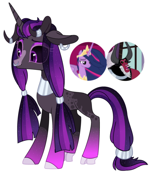 Size: 827x967 | Tagged: safe, artist:venomous-cookietwt, derpibooru import, lord tirek, princess twilight 2.0, twilight sparkle, twilight sparkle (alicorn), oc, unofficial characters only, alicorn, hybrid, pony, the last problem, female, image, interspecies offspring, male, nose piercing, offspring, older, older twilight, parent:lord tirek, parent:twilight sparkle, parents:twirek, piercing, png, shipping, straight, twirek