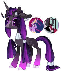 Size: 827x967 | Tagged: safe, artist:venomous-cookietwt, derpibooru import, lord tirek, princess twilight 2.0, twilight sparkle, twilight sparkle (alicorn), oc, unofficial characters only, alicorn, hybrid, pony, the last problem, female, image, interspecies offspring, male, nose piercing, offspring, older, older twilight, parent:lord tirek, parent:twilight sparkle, parents:twirek, piercing, png, shipping, straight, twirek