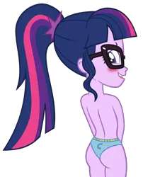 Size: 7979x8833 | Tagged: suggestive, artist:alandssparkle, derpibooru import, edit, editor:slayerbvc, vector edit, sci-twi, twilight sparkle, equestria girls, legend of everfree, ass, blue underwear, blushing, branded hem, butt, clothes, female, glasses, heart, image, looking at you, looking back, looking back at you, panties, partial nudity, partial nudity edit, png, sci-twibutt, simple background, solo, solo female, topless, transparent background, twibutt, underwear, vector, w-underpants, wondercolts