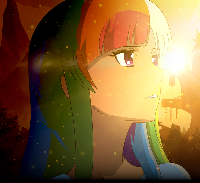 Size: 2500x2281 | Tagged: safe, artist:tokyo72, derpibooru import, rainbow dash, human, alternate hairstyle, crepuscular rays, female, humanized, image, png, solo